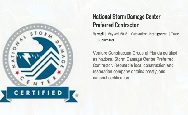 Venture Construction Group of Florida obtains Preferred Contractor Certification