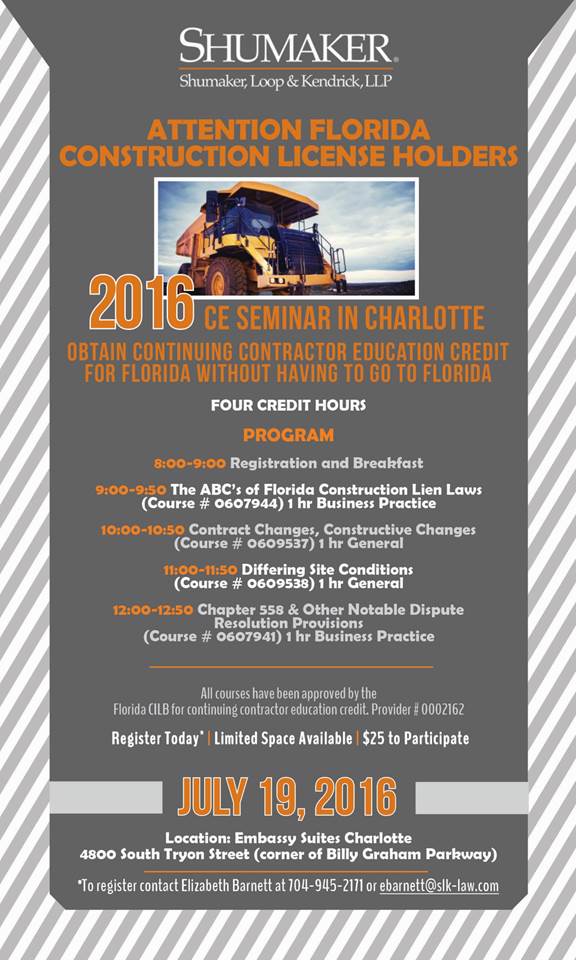 Fulfilling Florida contractors’ continuing education requirements . . . in Charlotte, NC