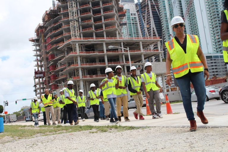 Teen summer camp students tour Miami Worldcenter construction site in downtown Miami