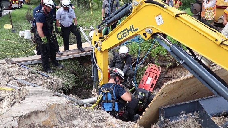 Rescuers save construction worker from water-filled trench near Tampa
