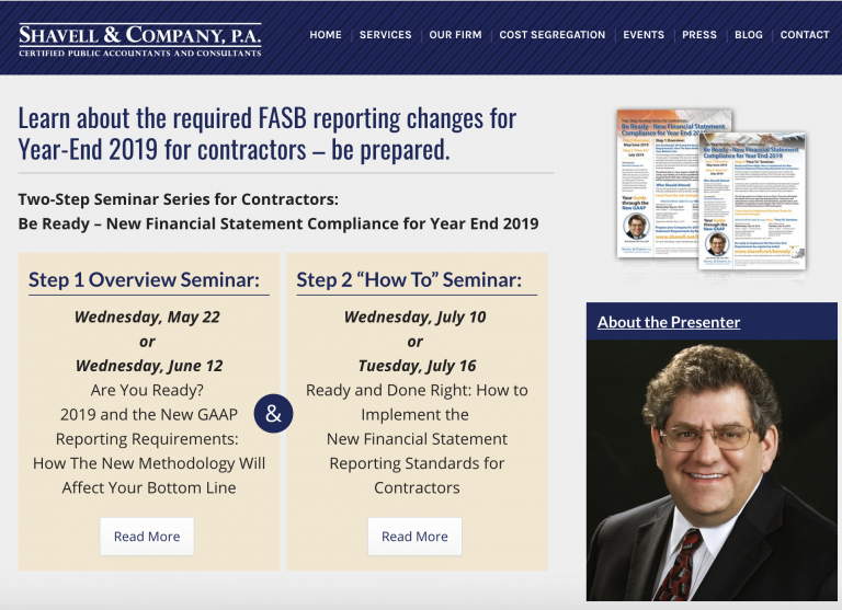Seminars for construction contractors explain new FASB rules: New accounting requirements for contractors scheduled by Shavell & Company, P.A.