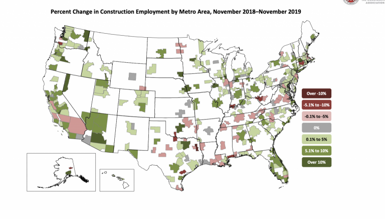 Growth in Florida construction employment: Thousands of jobs added in 2019