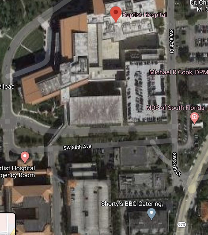 satellite view of the Baptist Hospital in Kendall