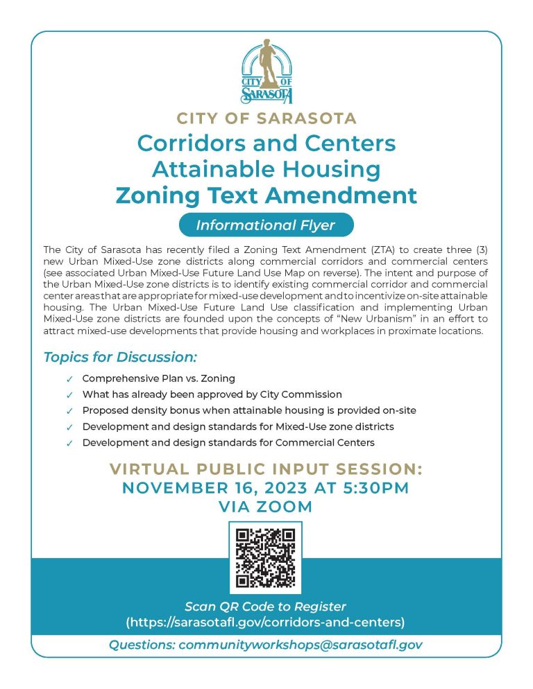 Public input session tonight to focus on zoning amendment in Sarasota
