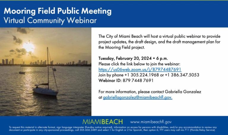 City of Miami Beach updating mooring field project at virtual meeting