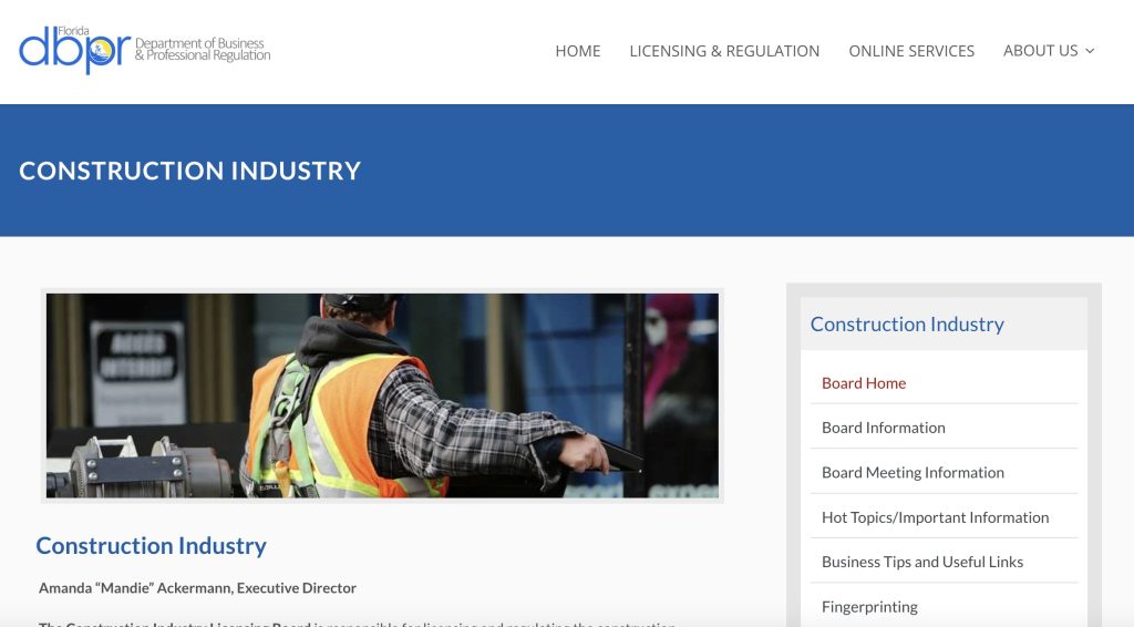 licensing board website